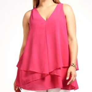 Violet + Claire Women's Hot Pink Layered Sleeveless Blouse Plus Sz 2X